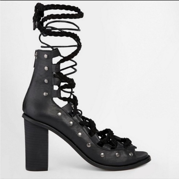 Free People Black Leather Laced Booties - Picture 3 of 8
